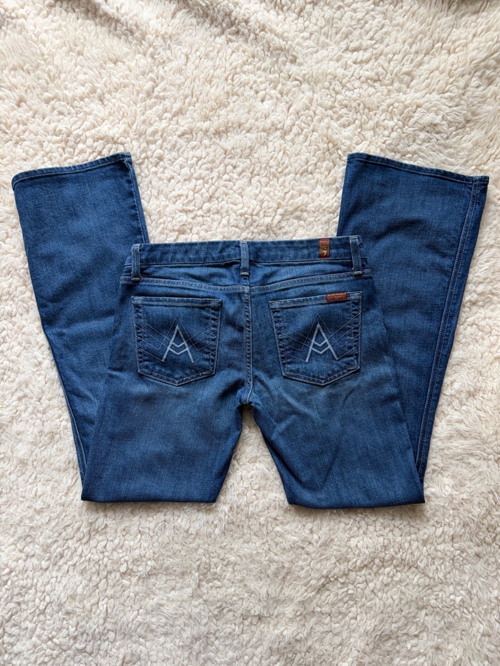 7 For All Mankind A Pocket Flare Bootcut Jeans Blue Denim Low Rise Y2K Vtg 28
